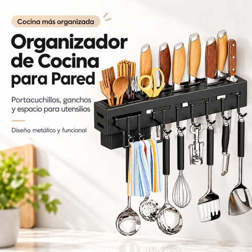 Organizador Metálico de Cocina para Pared | Oferta Especial | Porta Cuchillos y Ganchos