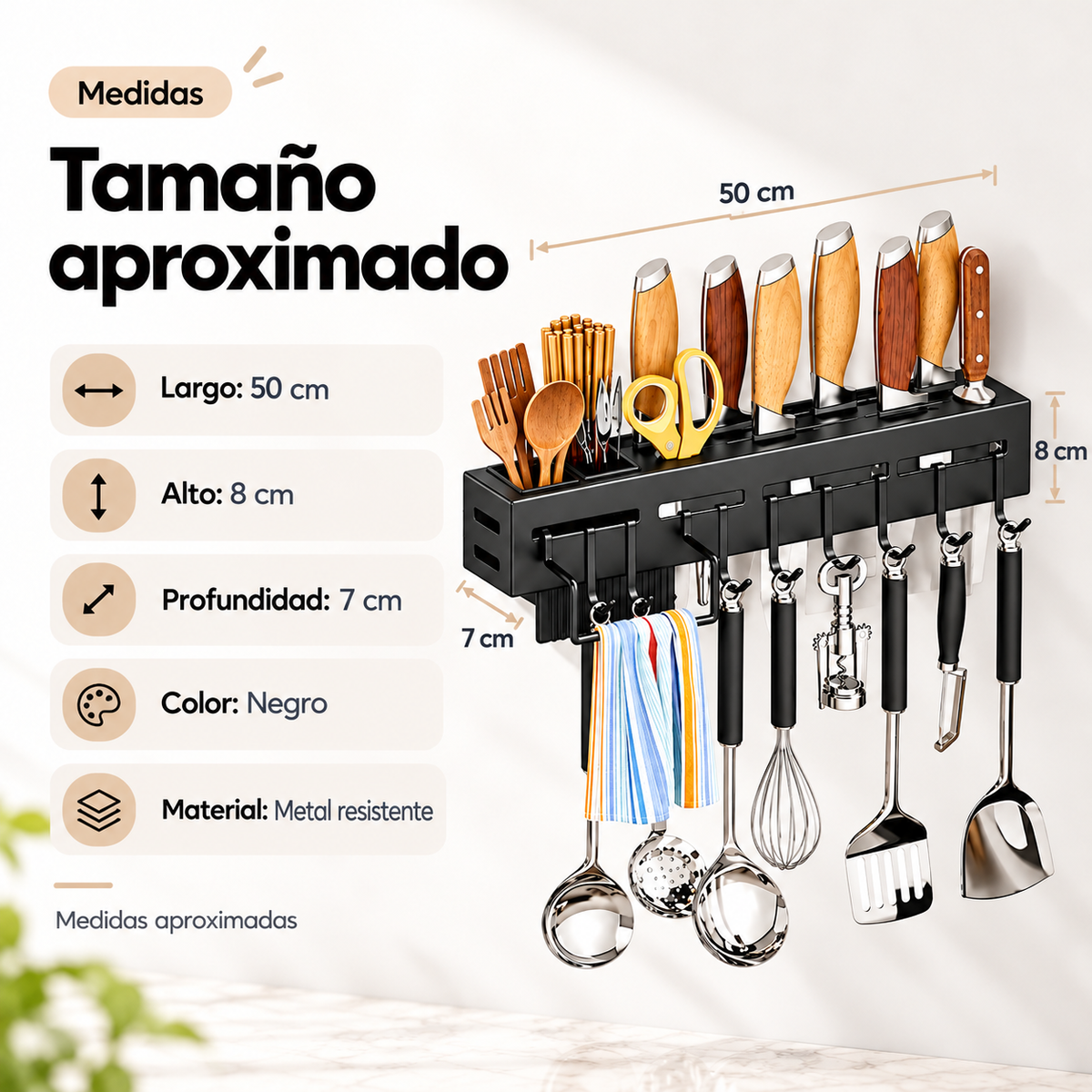Organizador Metálico de Cocina para Pared | Oferta Especial | Porta Cuchillos y Ganchos