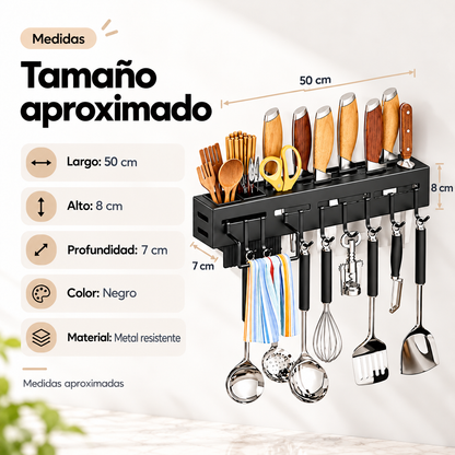 Organizador Metálico de Cocina para Pared | Oferta Especial | Porta Cuchillos y Ganchos
